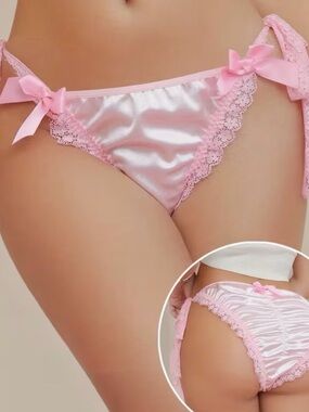 NWT Pink Satin & Lace Bow Side Tie Panties - Size XL Coquette Aesthetic Knickers